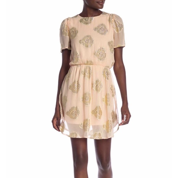 NSR Dresses & Skirts - NSR Ruffle Peach Gold Mini Dress Small